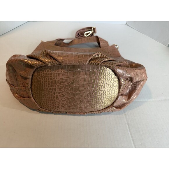 Tabelina Large Shoulder Bag Crossbody Hobo Rose Pink/Gold Croc Like Valentina - Picture 12 of 16